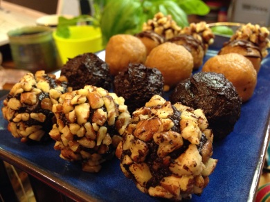 Bitter and naturally sweet chocolate and kinako truffles 